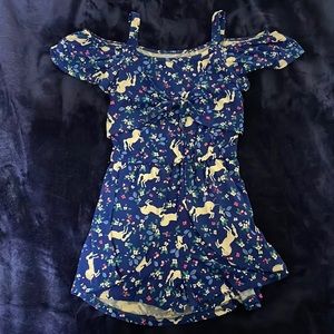Girls Blue Unicorn Romper size 6X